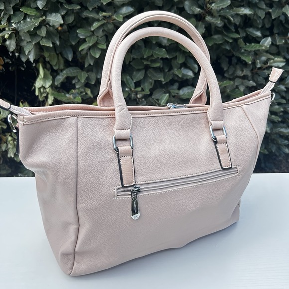 Valle Mitto Eco Soft Blush Pink Faux Leather Handbag Satchel Purse 16 X 11 x 6 - Picture 2 of 9